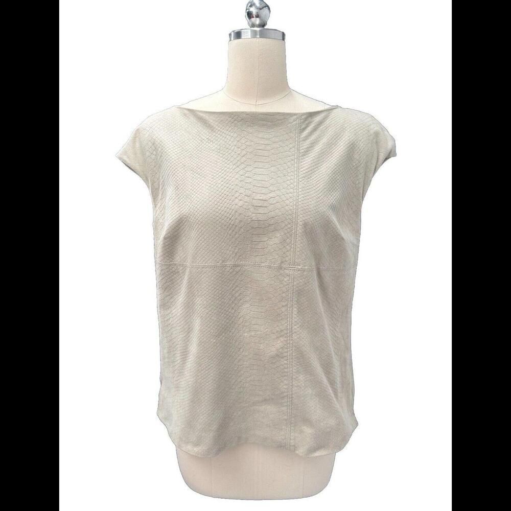 W By Worth Faux Suede Leather Tshirt Top Blouse Gray Sz 4 Or S